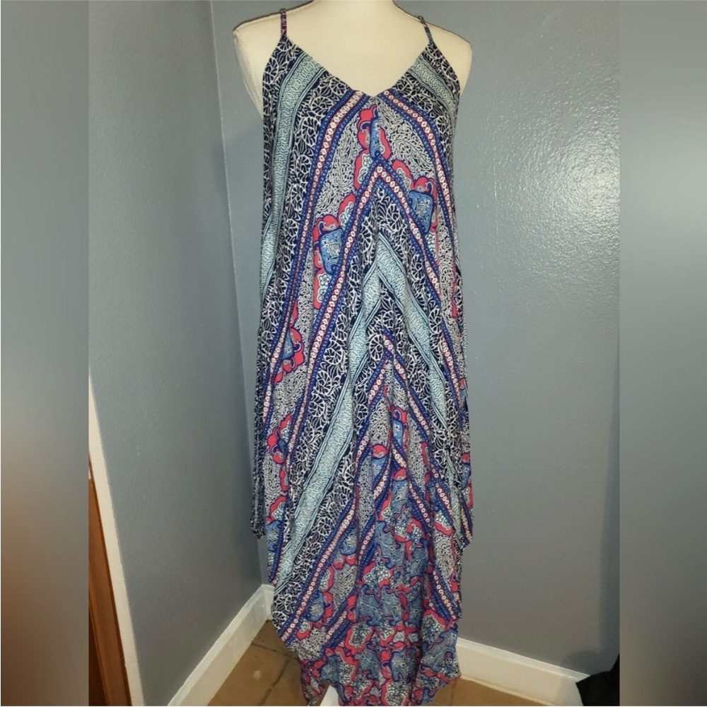 Tommy Bahama Navy, Light Blue & Pink Asymmetrical Maxi Slip Dress
